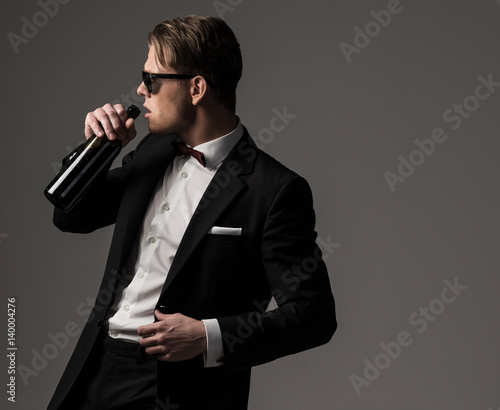 black suit wine shirt