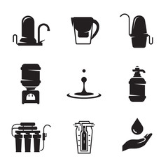 Water treatment, filter icons set