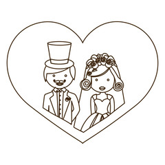 Wall Mural - sketch silhouette heart with half body cartoon married couple vector illustration