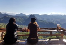 Two Women Relaxing At View Point In The Noodle Shop At Ban Ja Bo , Mae Hong Son, Thailand