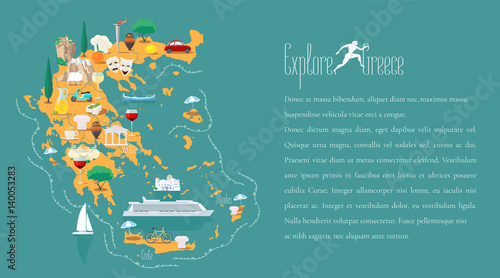 Cuadros en Lienzo Map of Greece template vector illustration