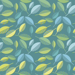 Wall Mural - spring green leaves abstract vector illustration. seamless pattern with modern geometry pattern leaf. surface design for wrapping paper, fabric, box, cloth, background