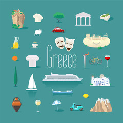 Wall Mural - Set of icons with Greek landmarks in vector