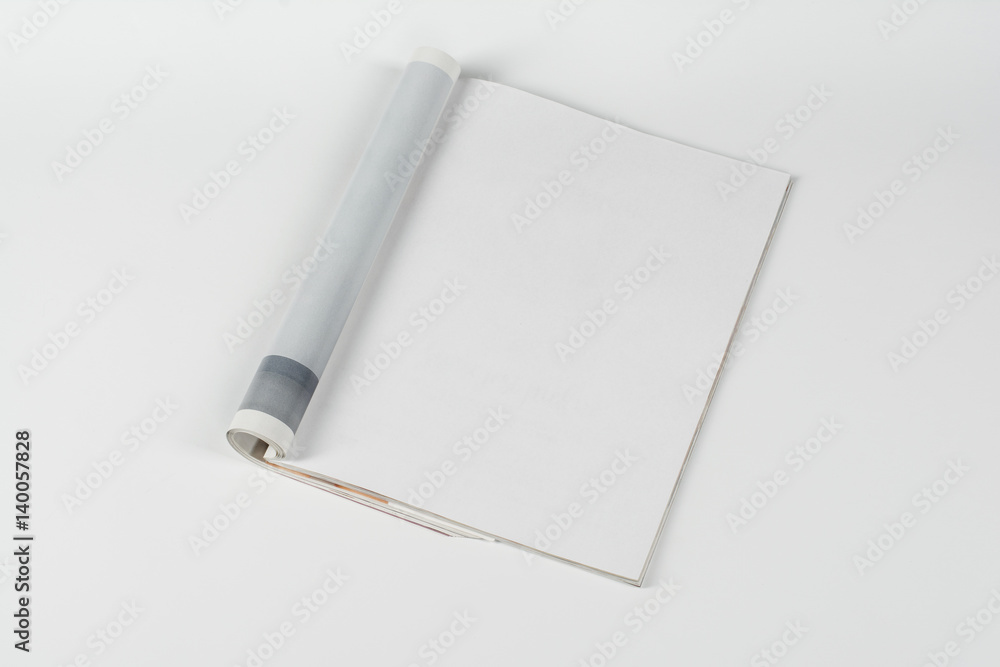 Mock-up magazine or catalog on white table. Blank page or notepad on neutral background. Blank page or notepad for mockups or simulations. - obrazy, fototapety, plakaty 