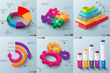 Leinwandbilder - Set of abstract 3d paper infographic