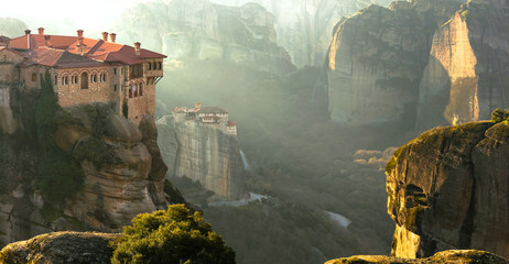 Canvas Print - Serene morning in impressive Meteora monasteries. Central Greece