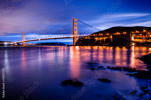 Vászonkép Golden Gate Bridge, San Francisco at night, USA