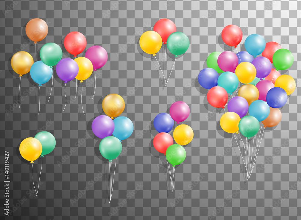 Bunches and groups of colorful helium balloons isolated on transparent ...