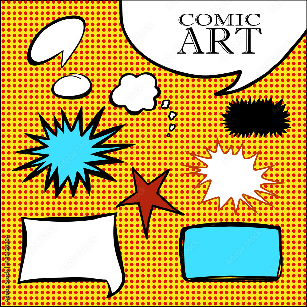 hand drawn comic art speech bubbles, stars, cloud text boxes, shapes ...