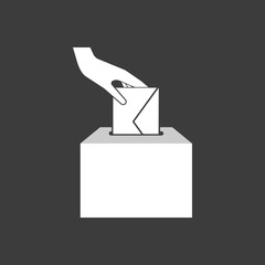 Wall Mural - Isolated vector illustration of  a hand inserting an envelope in a ballot box