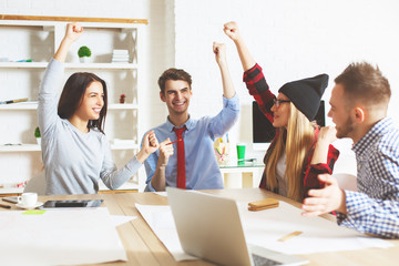 Poster - Young guys and girls celebrating success