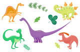 Fototapeta Dinusie - Cartoon dinosaurs vector illustration isolated monster animal dino prehistoric character reptile predator jurassic fantasy dragon leaf