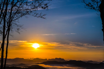 Canvas Print - Beautiful Landscape of Sunrise with mist, sky and cloud shooting from top mountain at Phu Bo Bit, Loei, Thailand