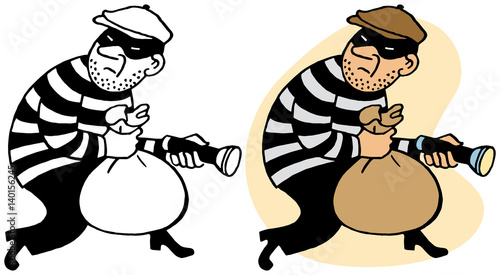 Fotomural A burglar sneaking off with stolen loot