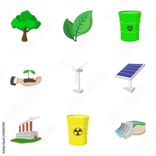 Fotografía Types of energy icons set, cartoon style