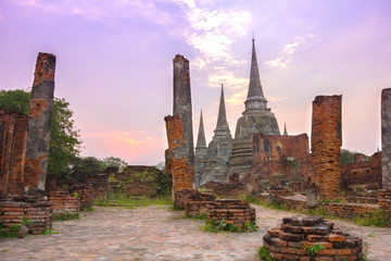 Old palaces and temples in Ayutthaya of Thailand