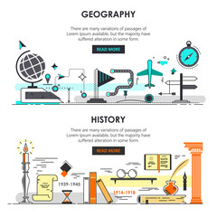 Wall Mural - vector set of modern thin line history and geography banners