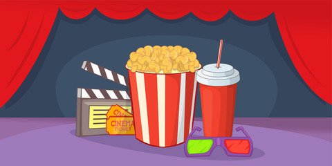 Sticker - Cinema movie horizontal banner, cartoon style