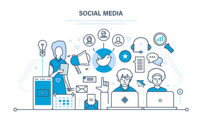 Social media concept. Communications, maintenance and support, information exchange, technology.