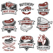 Set of meat store labels. Butchery. Design elements for logo, label, emblem, sign, brand mark. Vector illustration.