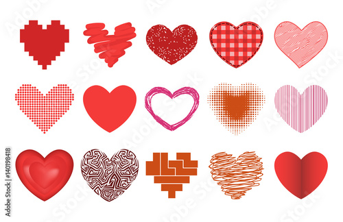 Differents style red heart vector icon isolated love valentine day symbol and...