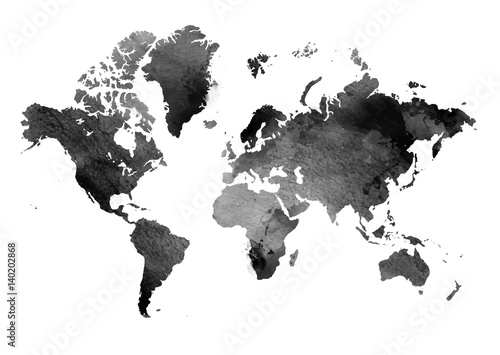 black-and-white-vintage-map-of-the-world-horizontal-background-isolated-object