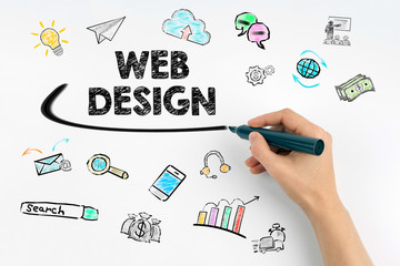 Wall Mural - web design concept. Hand with marker writing.