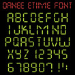 © DaneeShe - Digital latin alphabet with capital letters and numbers in style of electronic watch. E-time font. Vector illustration