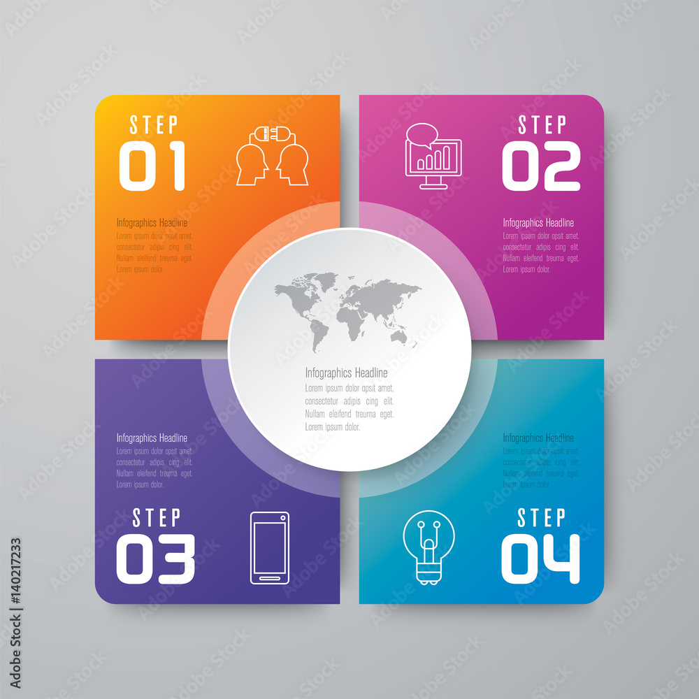 Infographics design vector and business icons with 4 options. - obrazy, fototapety, plakaty 