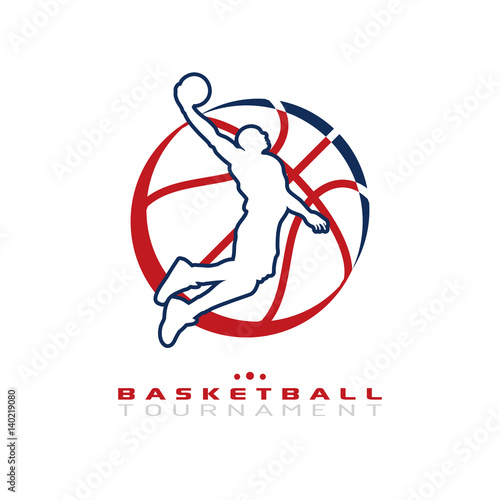 Basketball tournament logo. Silhouette of basketball player jump for ...