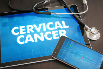 Poster - Cervical cancer (cancer type) diagnosis medical concept on tablet screen with stethoscope