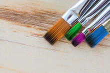 Art Background. Brushes For Painting On Wooden Canvas