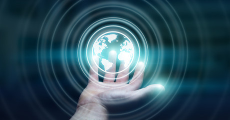 Wall Mural - businessman using web interface to surf on internet 3d rendering
