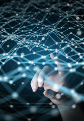 Fototapete - Businesswoman touching flying network dot 3D rendering