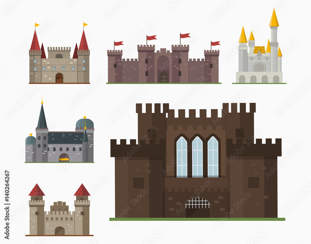 Cartoon fairy tale castle tower icon cute architecture fantasy house ...