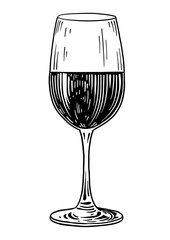 Wall Mural - Wine glass illustration, drawing, engraving, ink, line art, vector