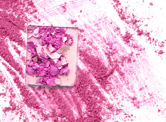 Wall Mural - crumbled pink blush eyeshadow on white background