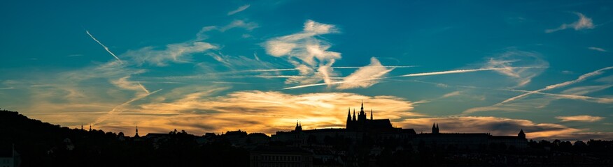 Wall Mural - Silhouette of Prague at sunset