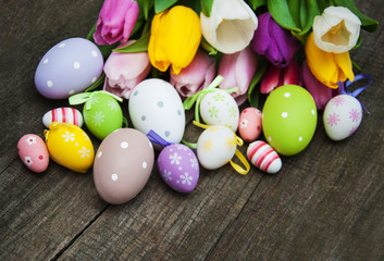  Easter eggs and tulips