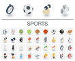 © Hilch - Isometric flat icon set. 3d vector colorful illustration with sport and fitness symbols. Ball, game, cup medal, trophy, football, volleyball colorful pictogram Isolated on white