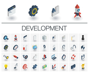 isometric flat icon set. 3d vector colorful illustration with web and app development symbols. digit