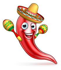 Sticker - Mexican Chilli Pepper with Maracas and Sombrero