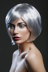 Wall Mural - Beautiful girl in silver wig