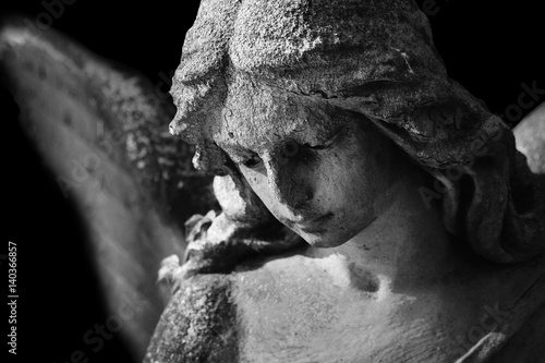 Fotomural Beautiful close up af a face angel marble sculpture with a sweet expression that