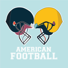 Two football helmets faced illustration over degrade color backdrop