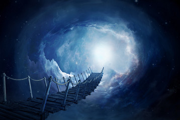 Fantasy bridge in the space. 3D rendering