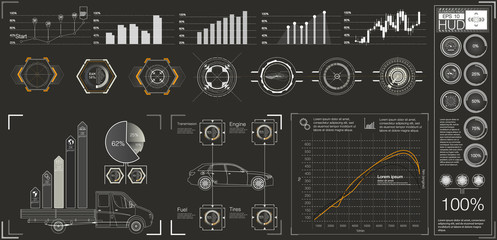 Futuristic user interface. HUD UI. Abstract virtual graphic touch user interface. Cars infographic. Vector science abstract.  Vector illustration.