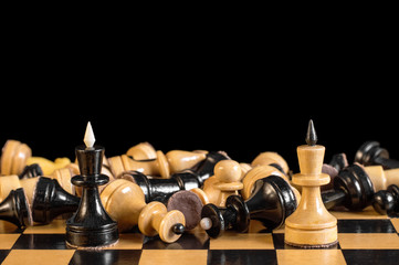 A draw, a stalemate in chess, the two kings met after the war. Isolated on a black background