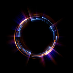 Wall Mural - Abstract neon background. luminous swirling. Glowing spiral cover. Black elegant. Halo around. Power isolated. Sparks particle. Space tunnel. Shimmer color ellipse. Glint glitter