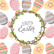 Happy Easter Card Over Eggs. Colorful Design. Vector Illustration